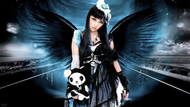 Woman with Black Wings — Dramatic, Night, Digital Art, Stuffed Animal, Dress