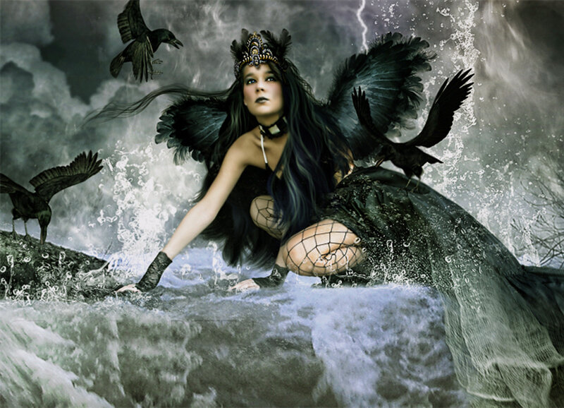 Woman with Black Wings — Dramatic, Night