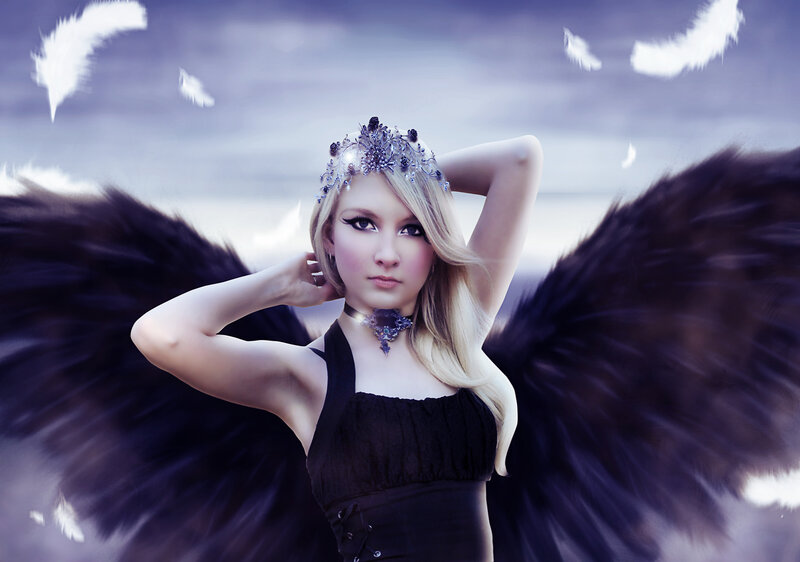 Woman with Black Wings — Dramatic, Photograph, Crown