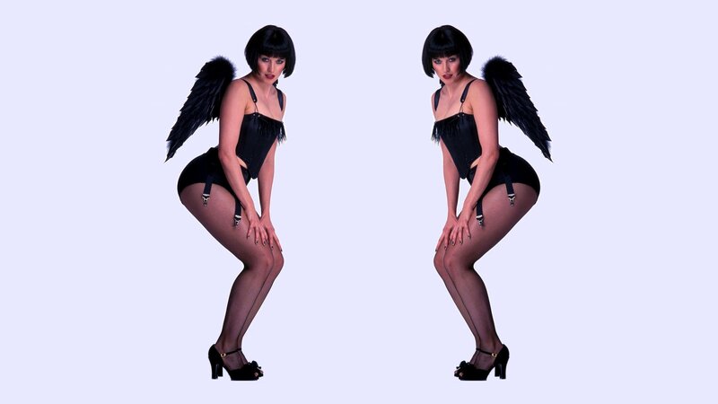 Woman with Black Wings — Dramatic, Photograph, Fishnet Stockings