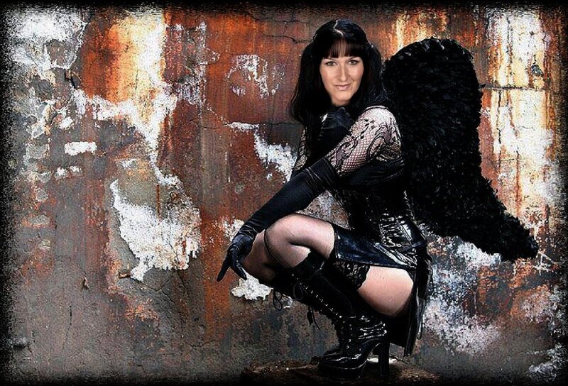 Woman with Black Wings — Dramatic, Photograph, Gloves