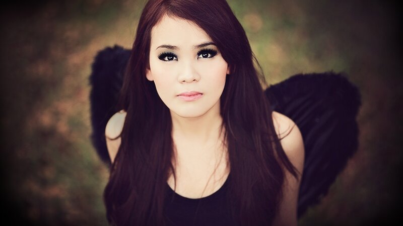 Woman with Black Wings — Dramatic, Photograph, Long Hair