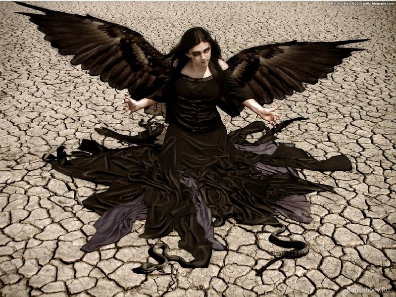 Woman with Black Wings — Dramatic, Photograph, Snake