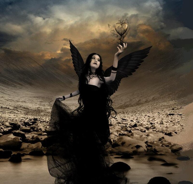 Woman with Black Wings — Dramatic, Sunset