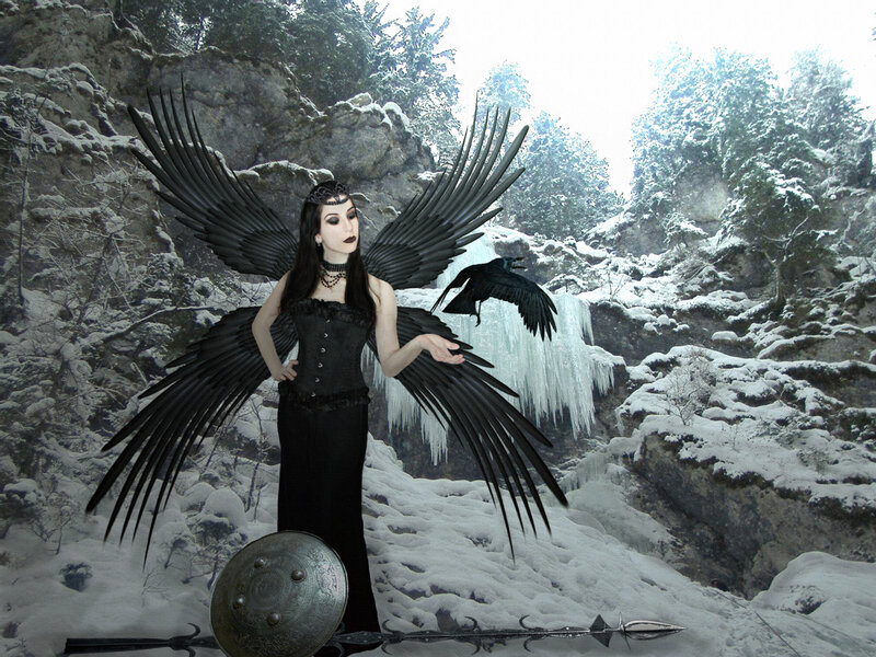 Woman with Black Wings — Dramatic, Winter, Digital Art, Bird