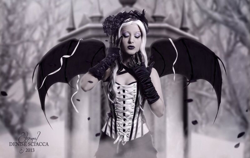 Woman with Black Wings — Dramatic, Winter, Digital Art, Corset