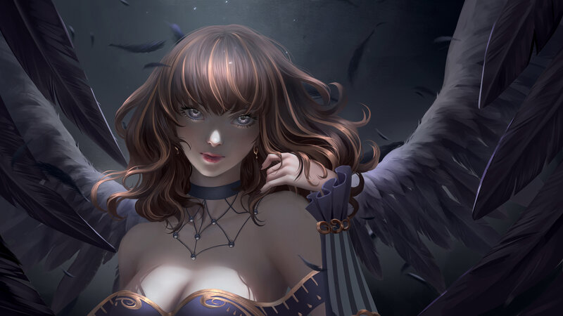 Woman with Black Wings — Gray, Dramatic, Night, Digital Art