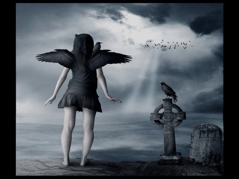 Woman with Black Wings — Gray