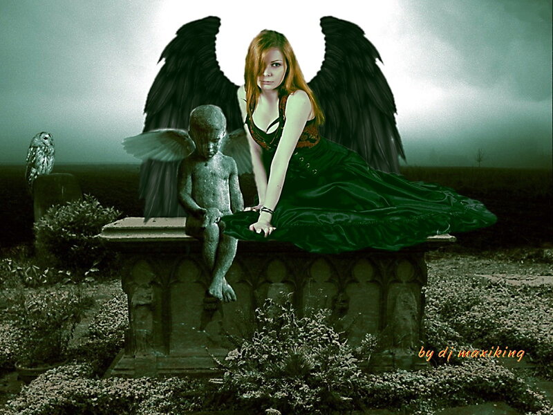 Woman with Black Wings — Green, Dramatic