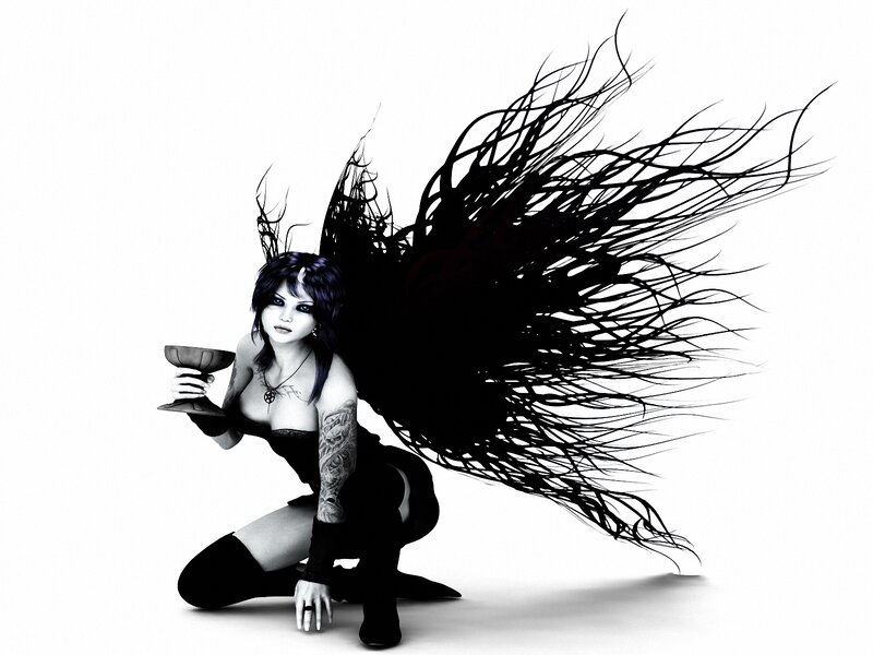 woman with black wings holding chalice