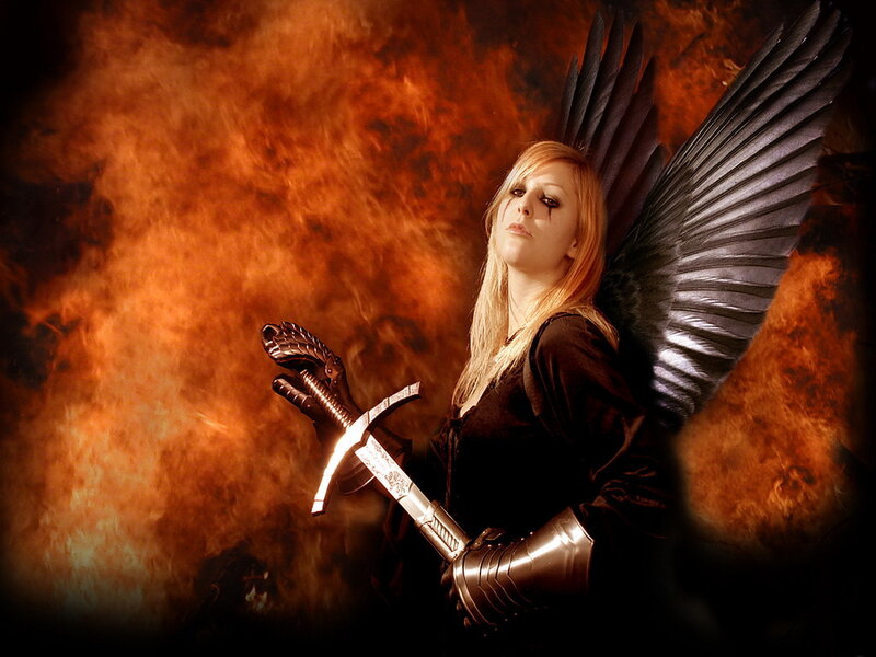 Woman with Black Wings — Orange, Dramatic, Photograph
