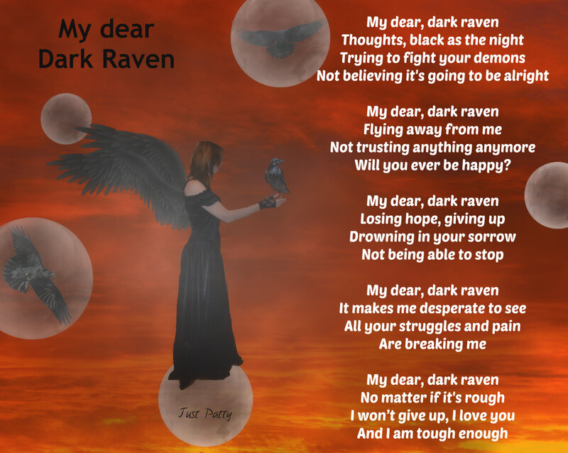 Woman with Black Wings — Orange, Dramatic, Sunset