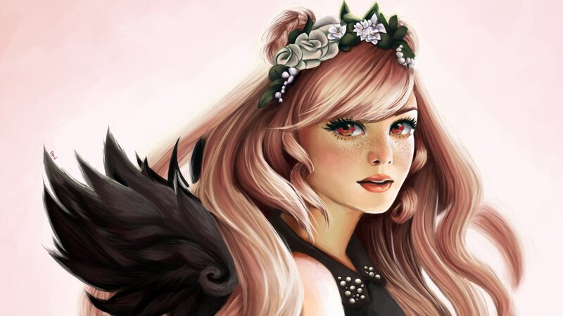 Woman with Black Wings — Pink