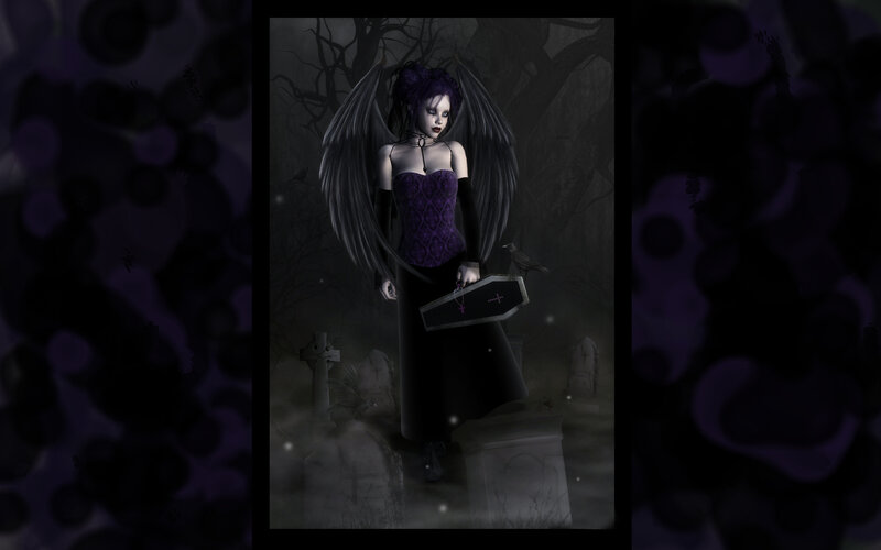 Woman with Black Wings — Purple, Dark