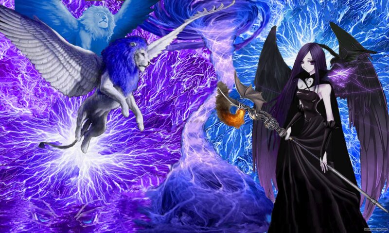 Woman with Black Wings — Purple, Dramatic, Digital Art