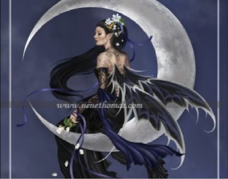 Woman with Black Wings — Purple, Dramatic, Night, Digital Art