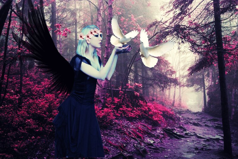 Woman with Black Wings — Purple, Mystical