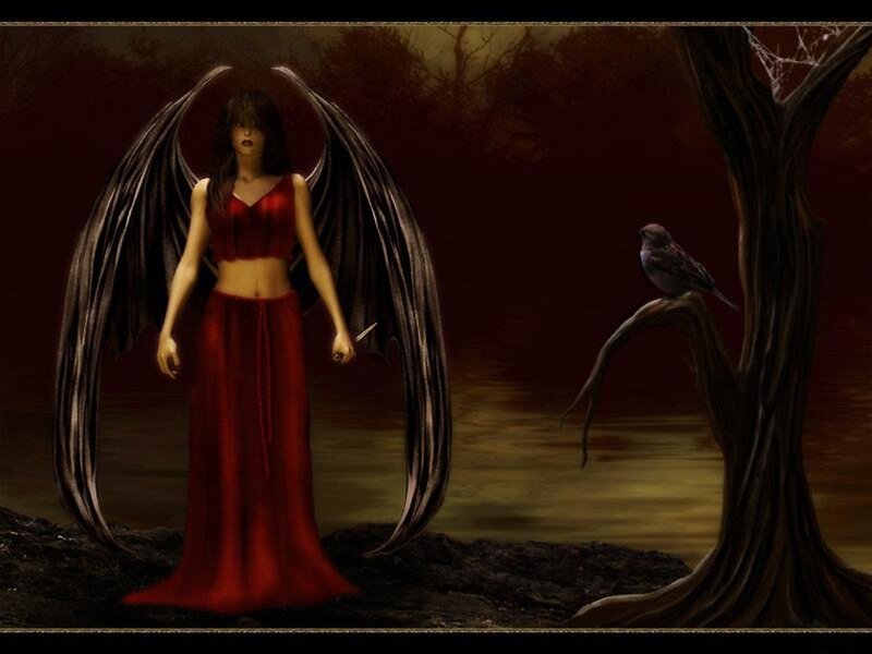 Woman with Black Wings — Red, Dramatic