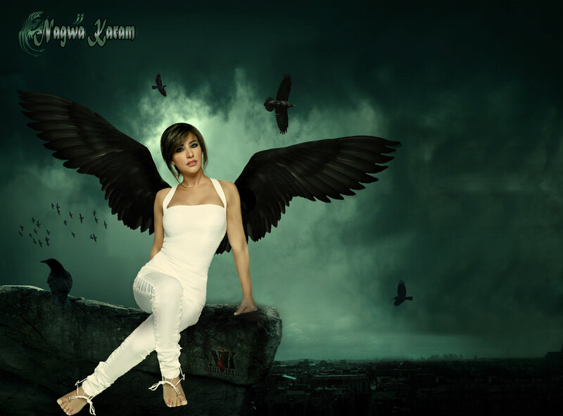 Woman with Black Wings — White, Dramatic, Night, Digital Art