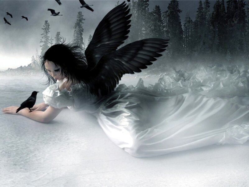 Woman with Black Wings — White, Dramatic