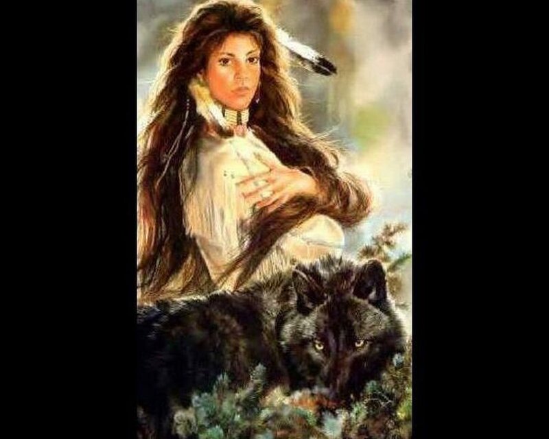 Woman with Black Wolf — Brown
