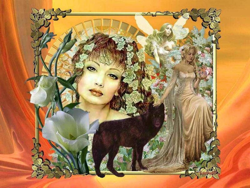 Woman with Black Wolf — Orange