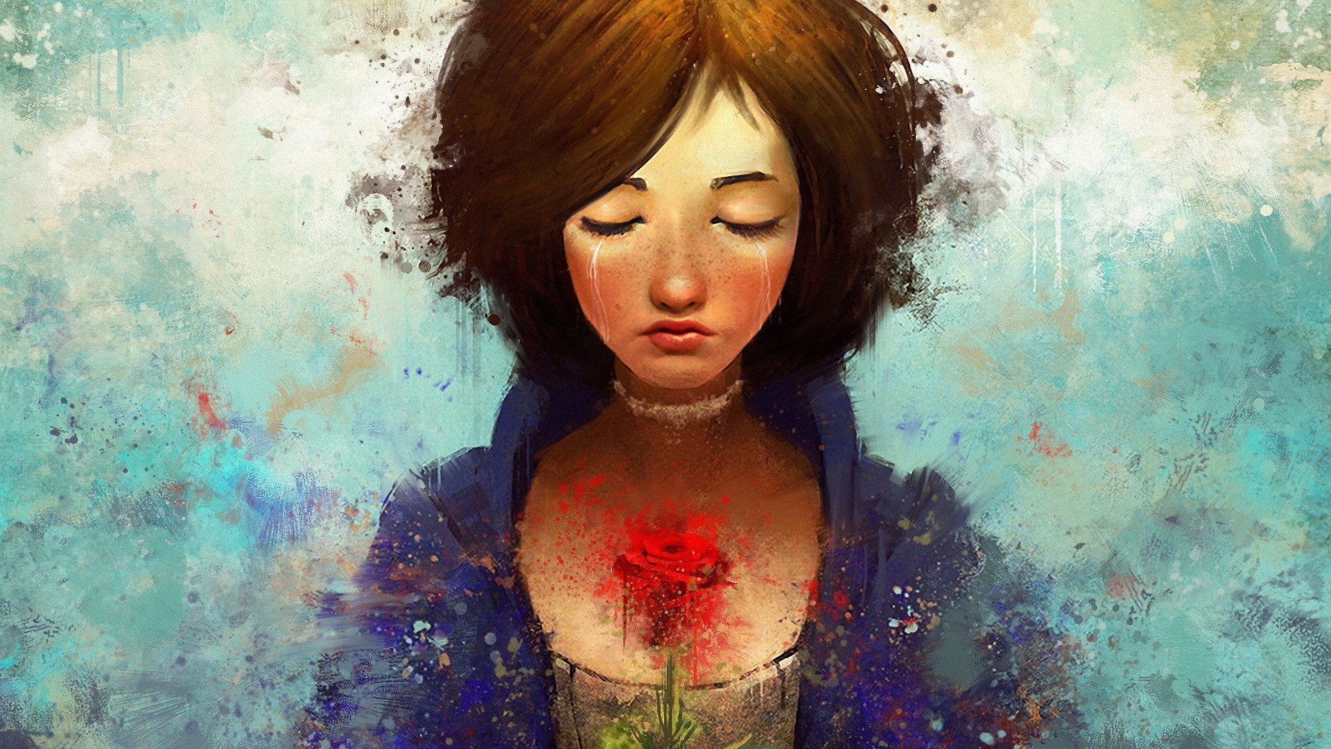 woman with bleeding rose