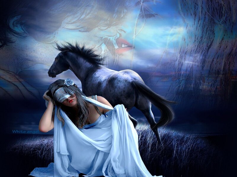 Woman with Blindfold and Horse