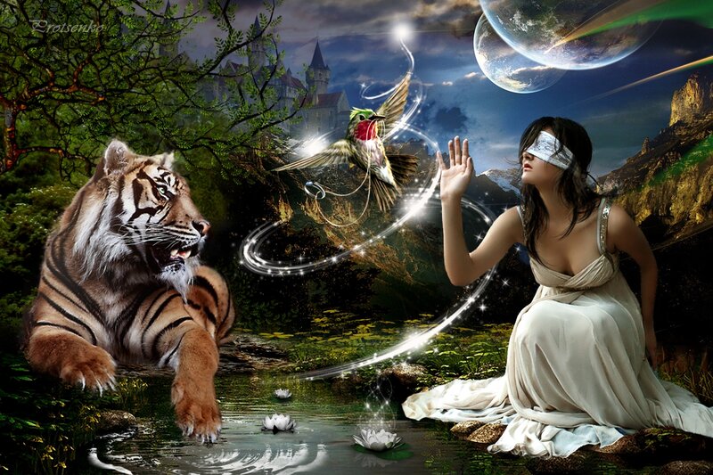 Woman with Blindfold and Tiger