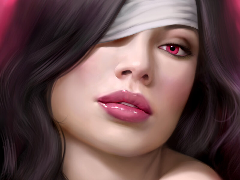 Woman with Blindfold — Black, Dramatic, Digital Art