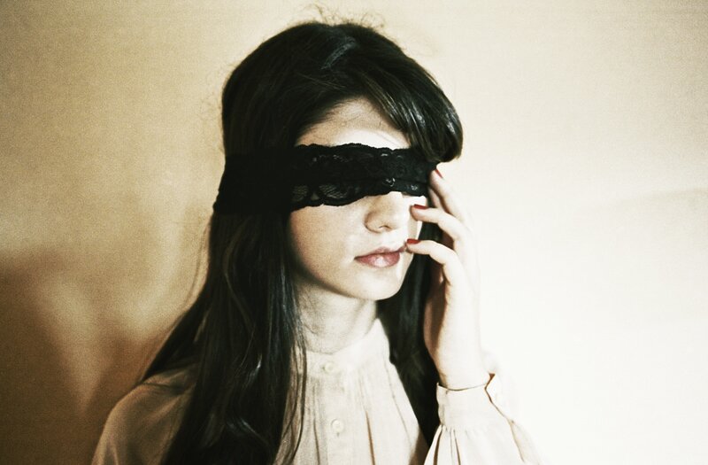 Woman with Blindfold — Black, Dramatic, Photograph, Hand