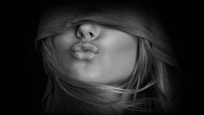 Woman with Blindfold — Black, Dramatic, Photograph, Lips
