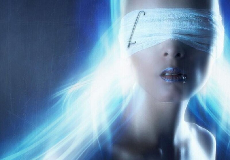 Woman with Blindfold — Blue, Dramatic