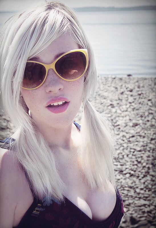 woman with blonde hair at the beach
