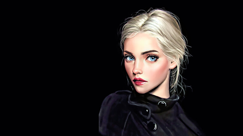 Woman with Blonde Hair — Black, Dramatic, Digital Art, Coat