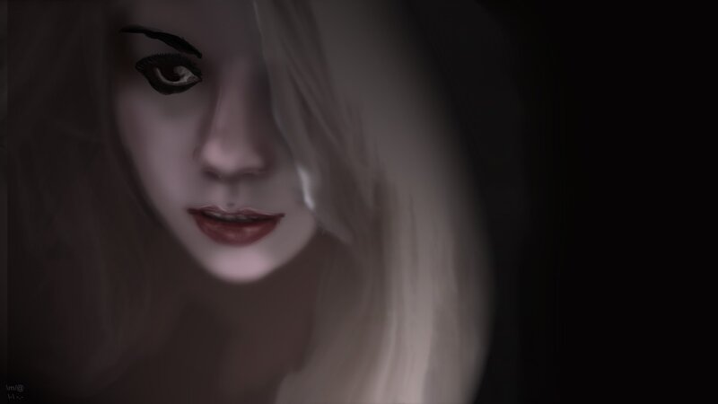 Woman with Blonde Hair — Black, Dramatic, Digital Art, Eye