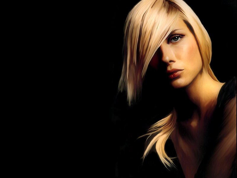 Woman with Blonde Hair — Black, Dramatic, Digital Art, Face, Shoulder