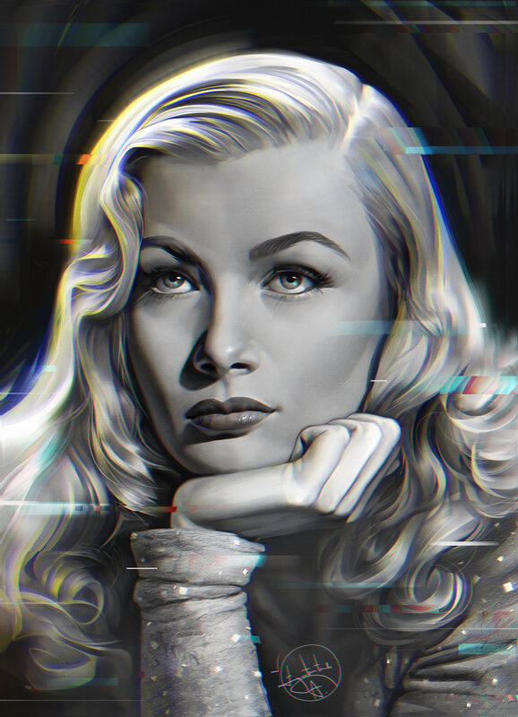 Woman with Blonde Hair — Black, Dramatic, Digital Art, Hand