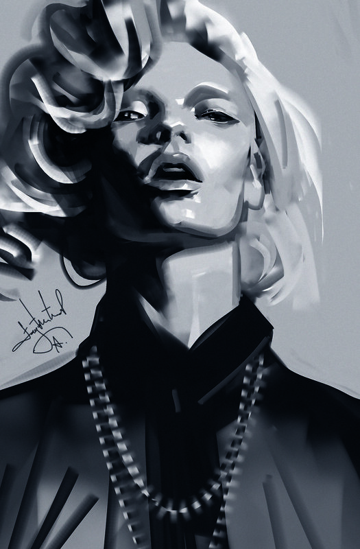 Woman with Blonde Hair — Black, Dramatic, Digital Art, Necklace, Collar