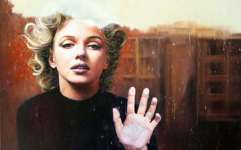 Woman with Blonde Hair — Black, Dramatic, Painting