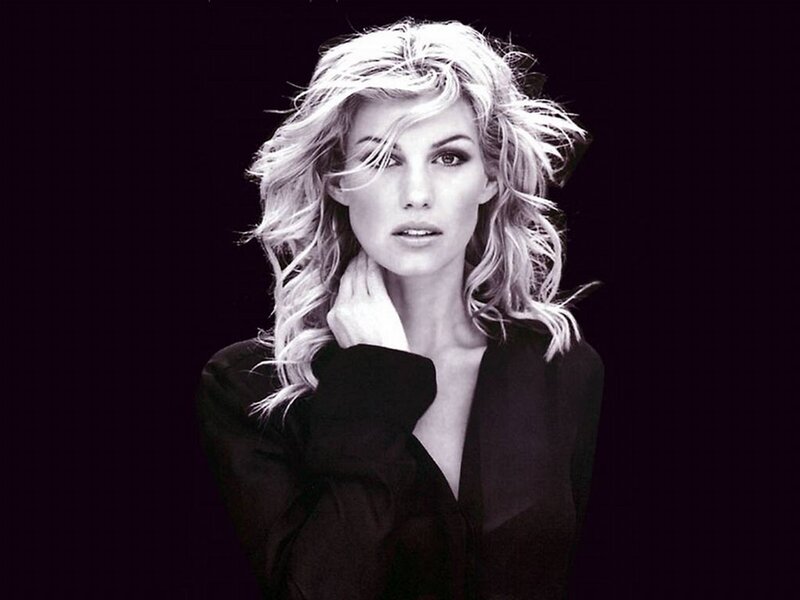 Woman with Blonde Hair — Black, Dramatic, Photograph, Blonde Hair, Black Shirt, Hand on Neck