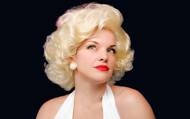 Woman with Blonde Hair — Black, Dramatic, Photograph, Blonde Hair, Red Lipstick, White Top
