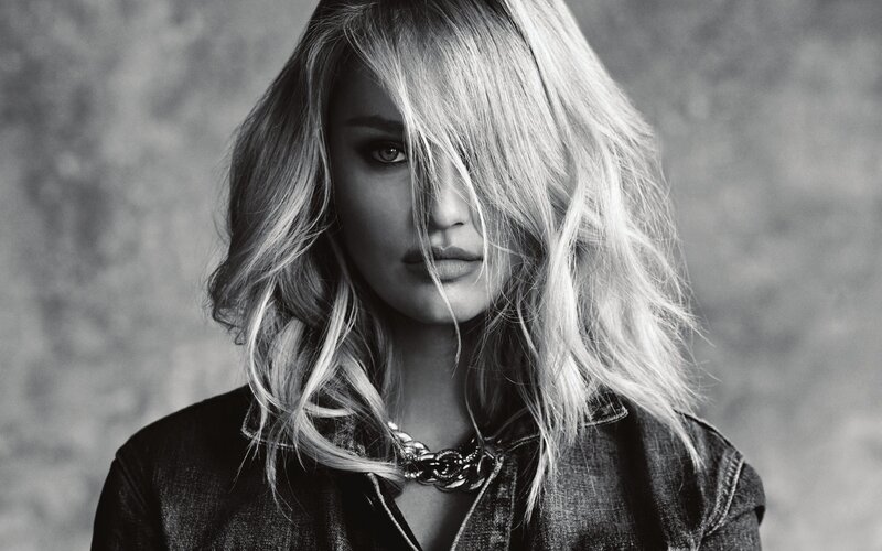 Woman with Blonde Hair — Black, Dramatic, Photograph, Denim Jacket