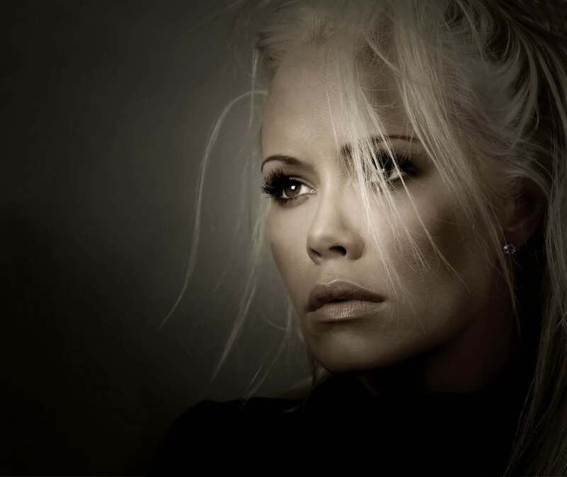 Woman with Blonde Hair — Black, Dramatic, Photograph, Earring, Makeup