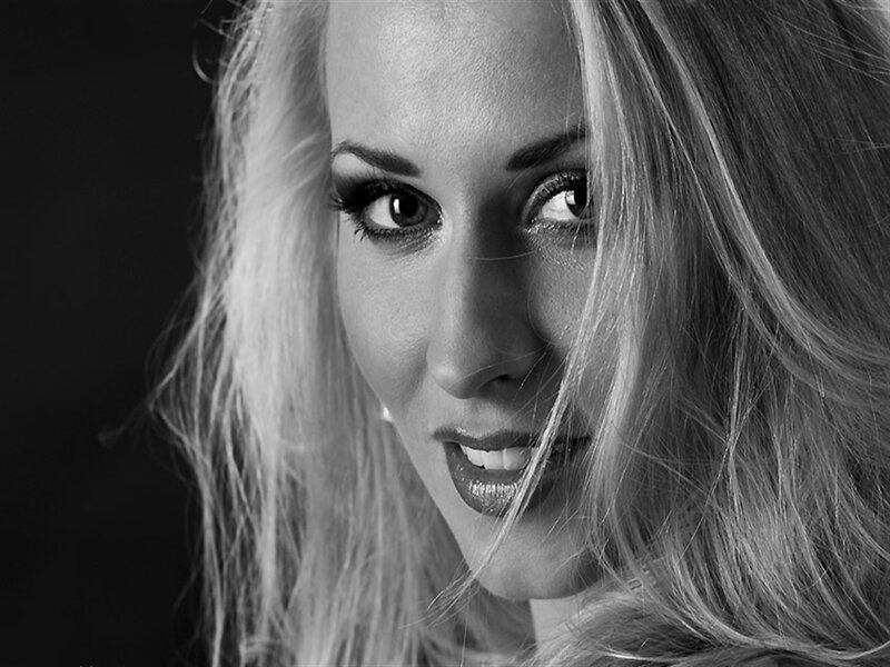 Woman with Blonde Hair — Black, Dramatic, Photograph, Eyes, Smile