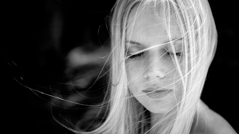 Woman with Blonde Hair — Black, Dramatic, Photograph, Face, White