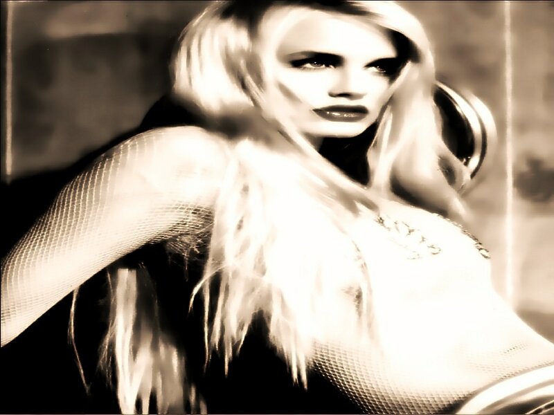 Woman with Blonde Hair — Black, Dramatic, Photograph, Fishnet Top
