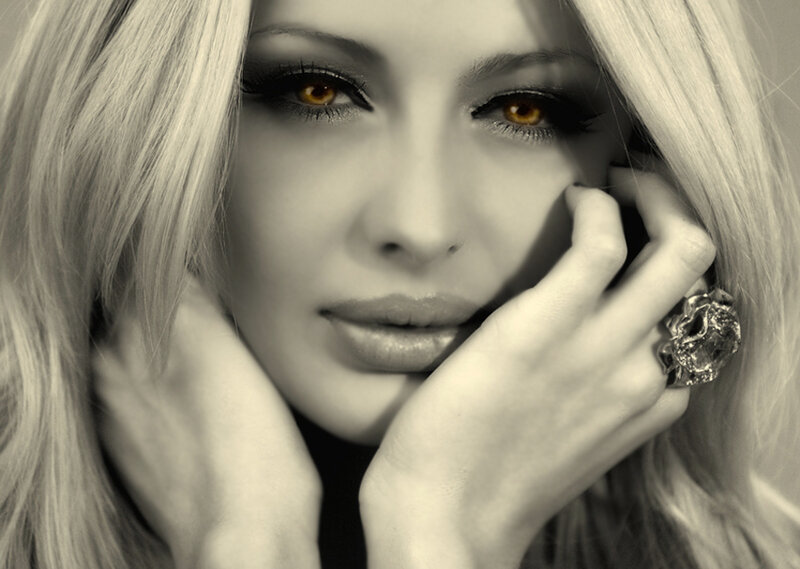 Woman with Blonde Hair — Black, Dramatic, Photograph, Hand