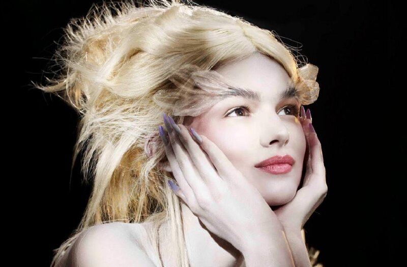 Woman with Blonde Hair — Black, Dramatic, Photograph, Hands, Makeup