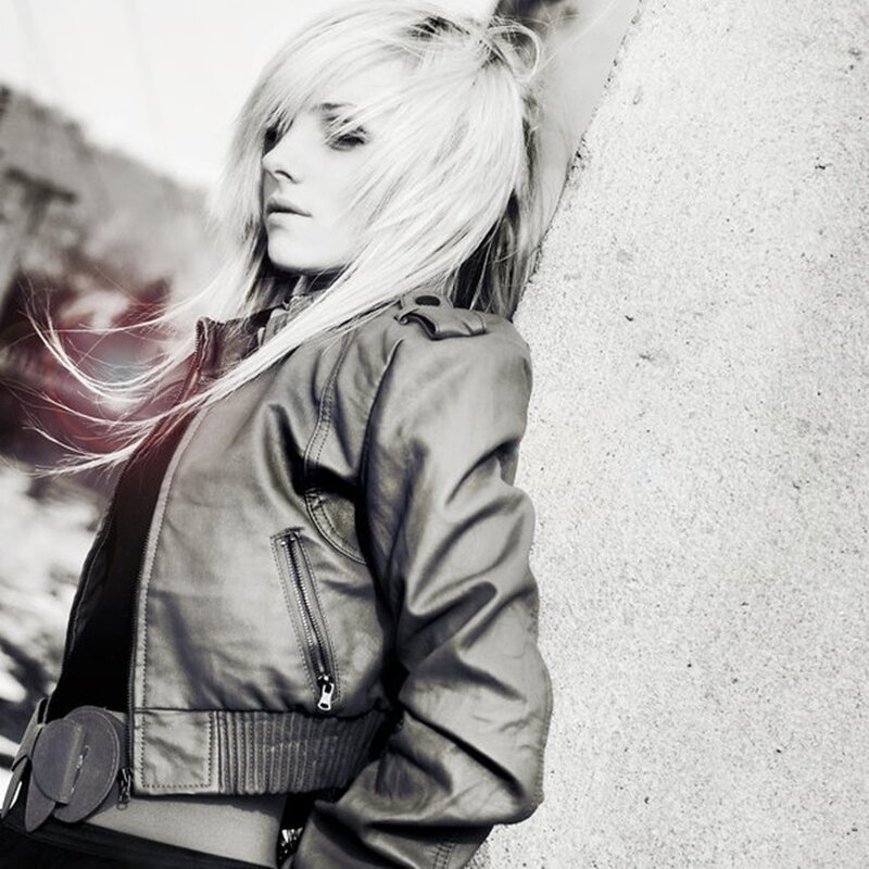 Woman with Blonde Hair — Black, Dramatic, Photograph, Jacket, Wall, White
